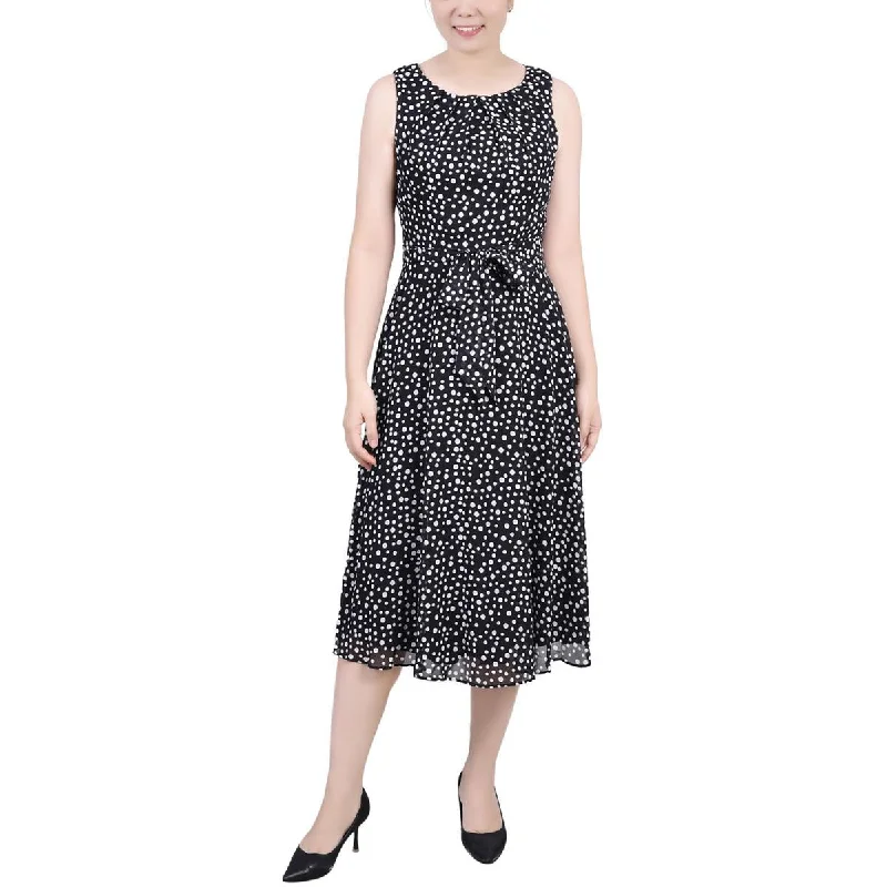 NY Collection Womens Petites Chiffon Printed Midi Dress