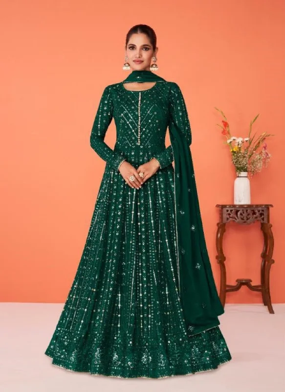 Dark Green Designer Faux Georgette Anarkali Suit