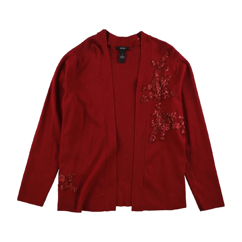 Alfani Womens Sequined-Applique Cardigan Sweater, Red, Medium