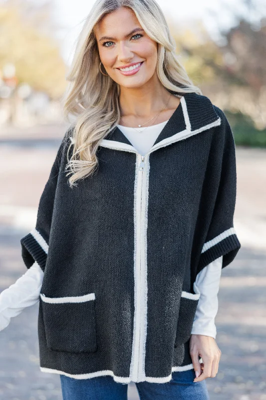 Living The Dream Black Zip Up Poncho