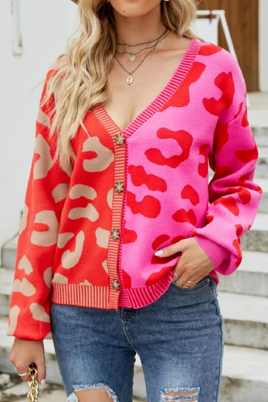 Mandy Leopard Button Up Dropped Shoulder Cardigan