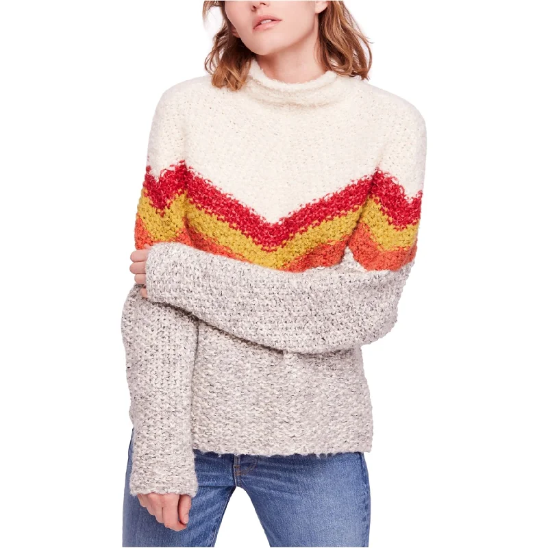 Free People Womens Striped Pullover Sweater, Off-White, Medium