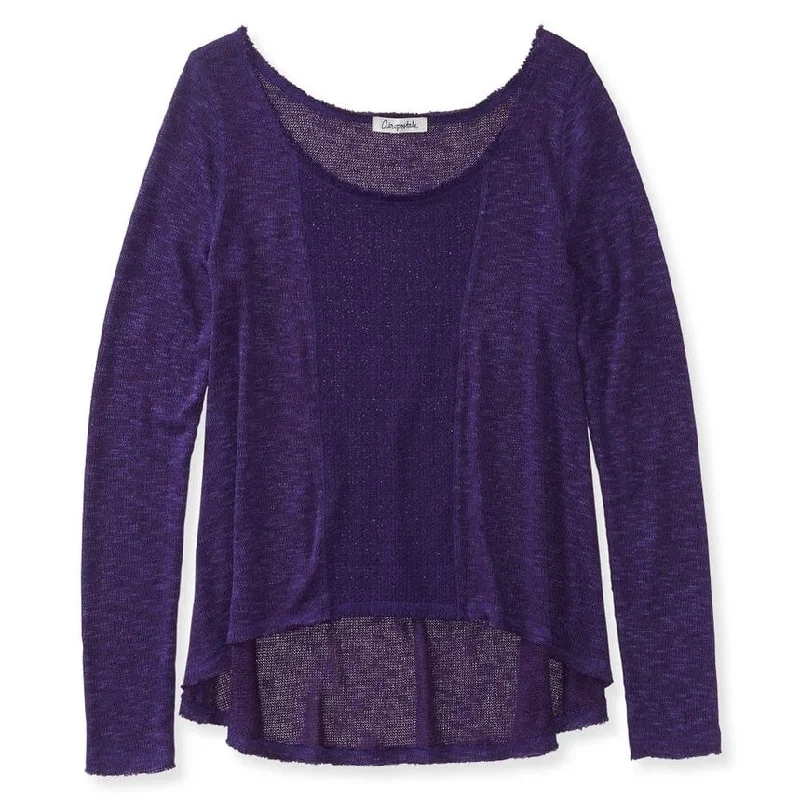 Aeropostale Womens Sheer Knit Sweater, Purple, Small