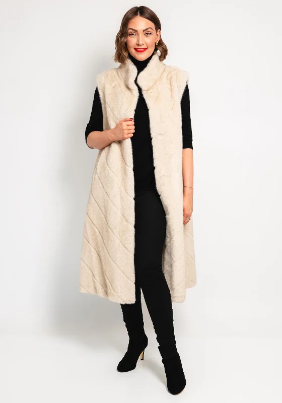 Malissa J One Size Faux Fur Longline Gilet, Cream