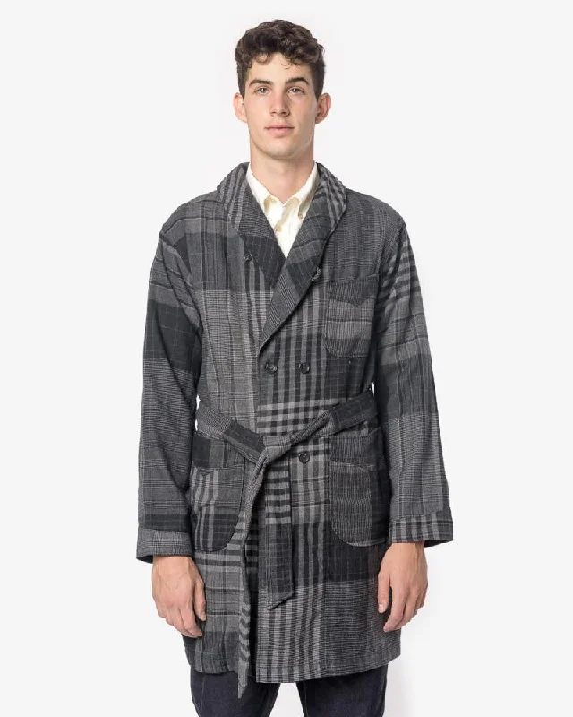 Wool Plaid Robe in Grey/Black