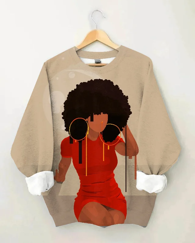 Gold Earrings Afro Girl Long Sleeve Sweatshirt