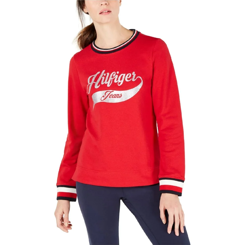 Tommy Hilfiger Womens Glitter Logo Pullover Sweater, Red, Large