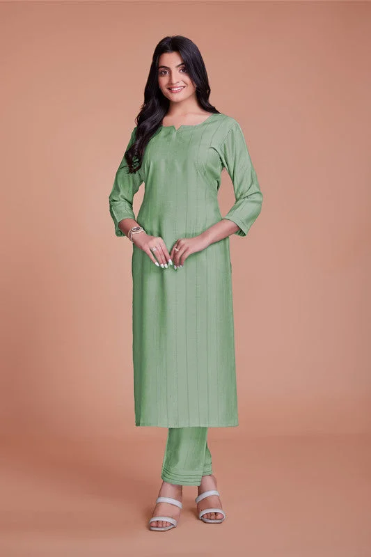 Women's Pista Green Viscose Solid Kurti With Bottom   (Stitched ) - Aastha Fashion