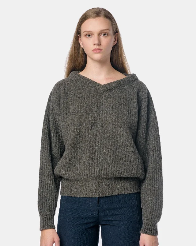 Large V-Neck Sweater in Granite