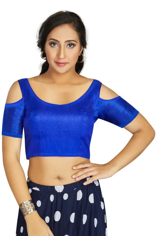 Women's Blue Art Silk Cold Shoulder Sleeve Readymade Blouse  (Stitched ) - Aastha Fashion