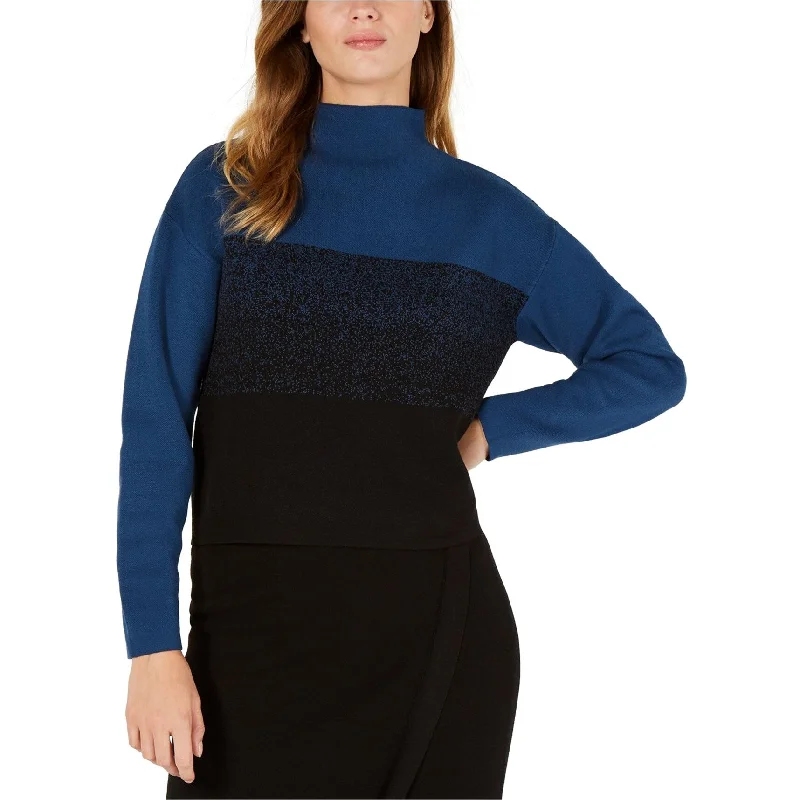 Anne Klein Womens Colorblock Jacquard Pullover Sweater, Blue, Small