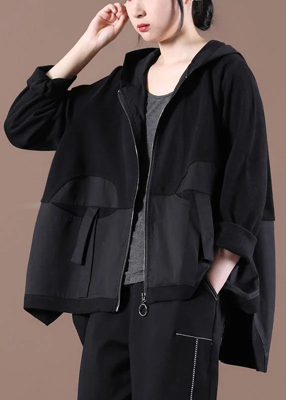 Natural Patchwork Casual  Spring Clothes For Women Black Outwear