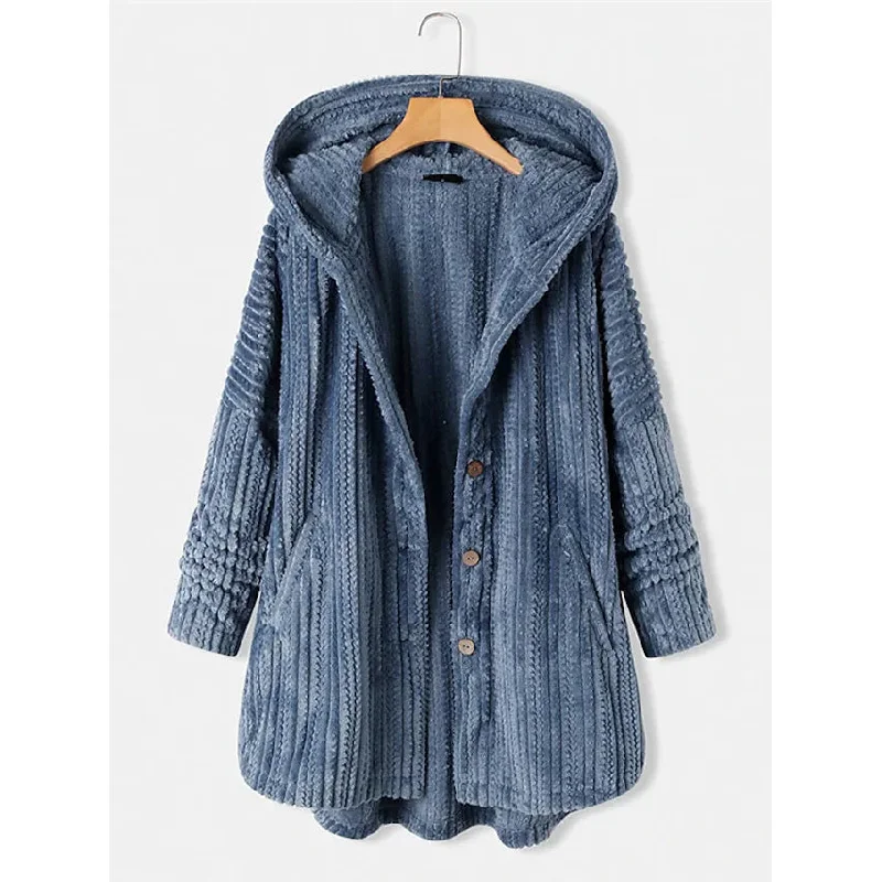 Women's Plus Size Coat Button Pocket