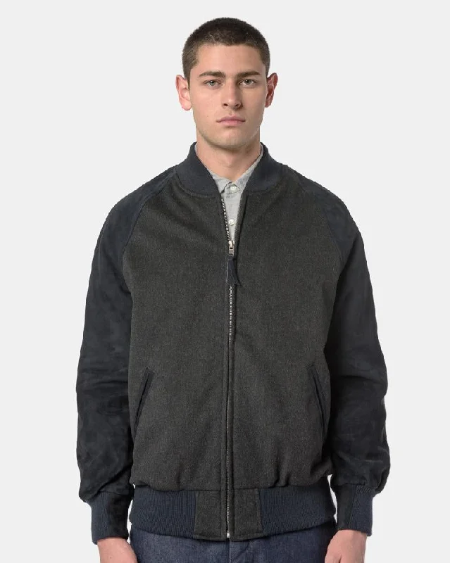 Wool Varsity Jacket in Charcoal