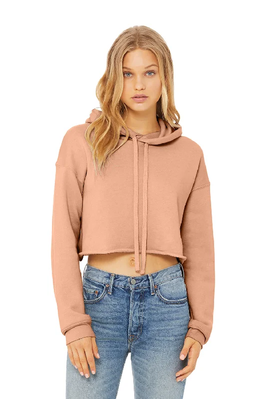 Bella + Canvas Womens Cropped Fleece Hooded Sweatshirt Hoodie - Peach