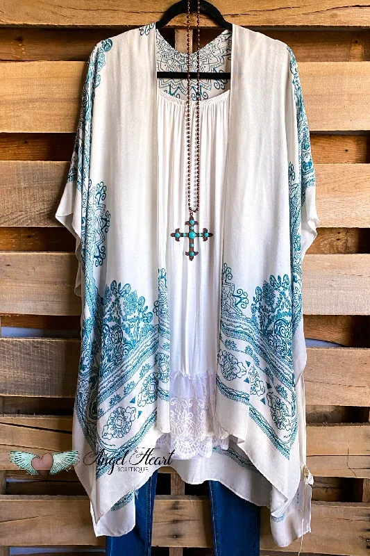 Mandala Print Oversized Kimono - Teal