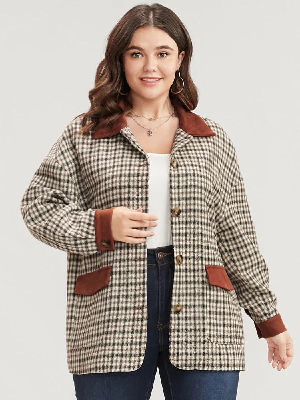 Gingham Contrast Button Up Flap Pocket Coat