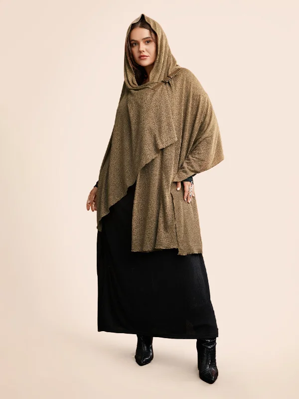 Knitted Leather Buckle Cape Styled Shawl