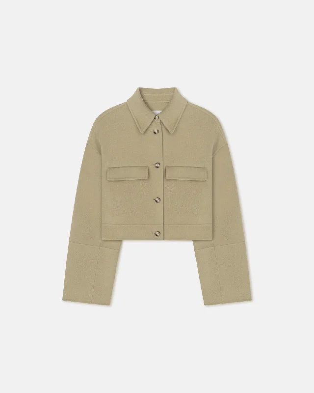 Nevelle - Cropped Double Wool And Silk Jacket - Pale Olive