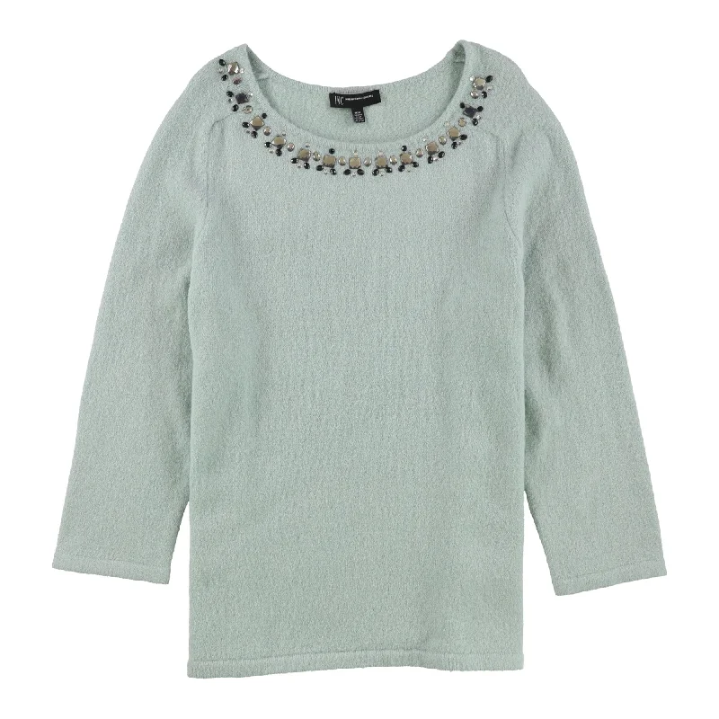 I-N-C Womens Embellished Collar Pullover Sweater, Green, Medium