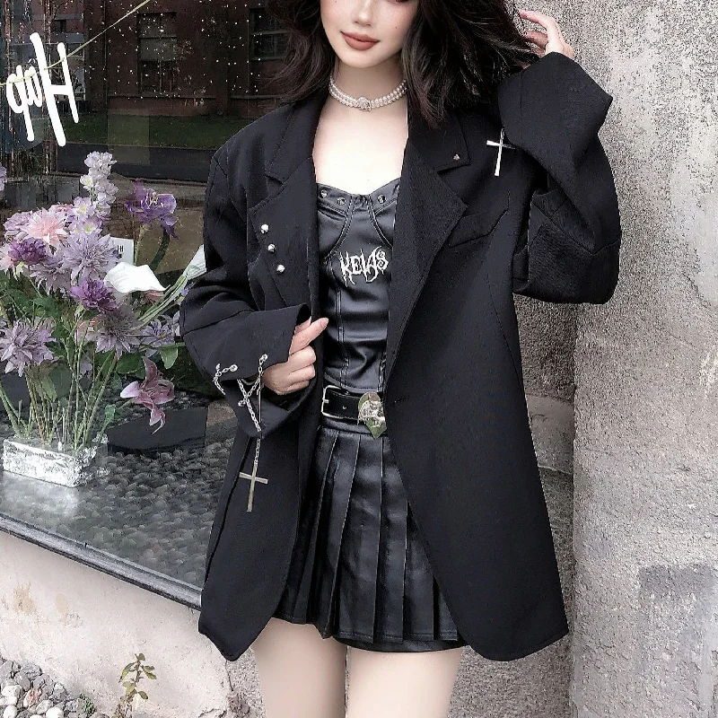 Women's Punk Cross Chain Studded Suit Jacket