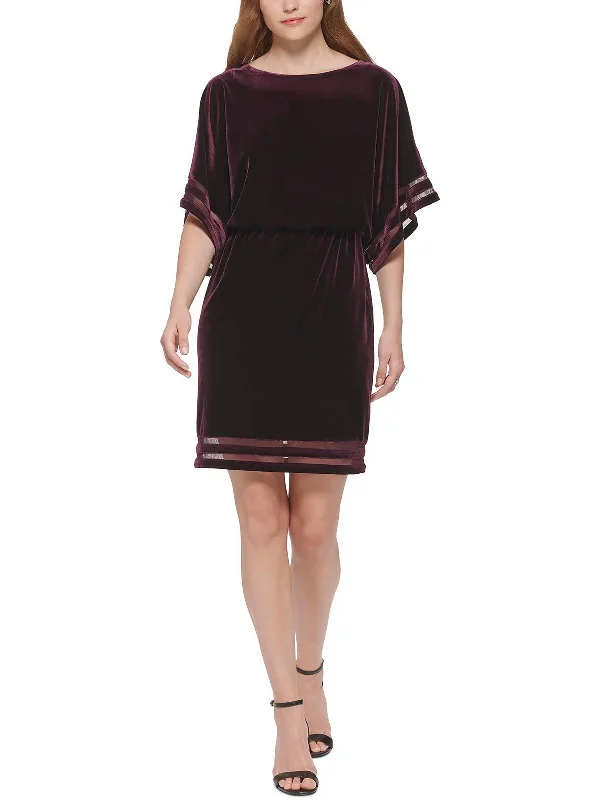 Petites Womens Velvet Knee Shift Dress