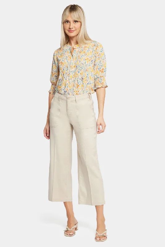 Wide Leg Cargo Capri Pants - Feather